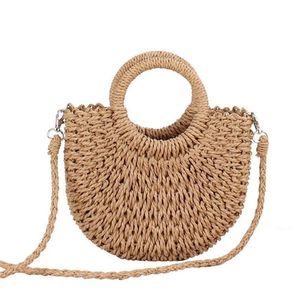 Yogodlns Borsa a tracolla intrecciata in rattan semicircolare fatta a mano Borse a tracolla a tracolla da donna estive Borsa da spiaggia piccola per ragazze Novità