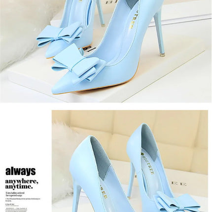 BIGTREE Rosso Blu Nero Scarpe Bowknot Dolce Donna Décolleté in morbida pelle Punta a punta Donna Tacchi alti Abito a spillo Scarpe da donna da ufficio
