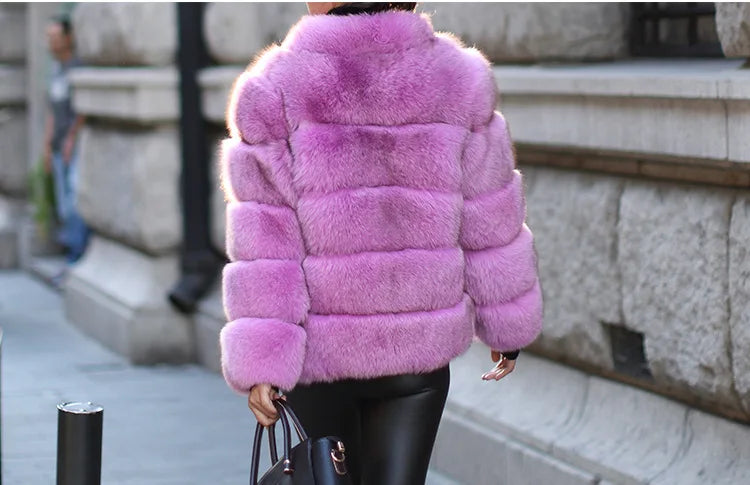 ZADORIN High Quality Thicken Pink Faux Fur Coat Women Winter Stand Collar Long Sleeve Faux Fur Jacket Gilet Fourrure Bontjas