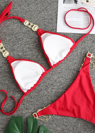 Catene di metallo con scollo all'americana Strass Diamante Bikini Costume da bagno donna Costumi da bagno femminili Due pezzi Bikini set Costume da bagno brasiliano Swim platinumshop