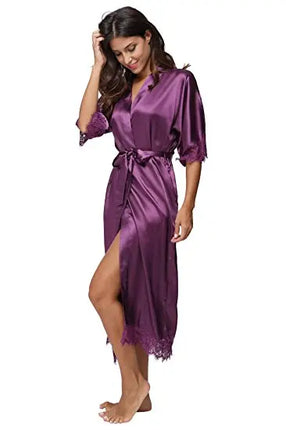 Estate Patchwork di pizzo Raso Kimono Robe Indumenti da notte sexy Lingerie Camicie Donna Camicia da notte lunga in seta Abiti da damigella d'onore da sposa