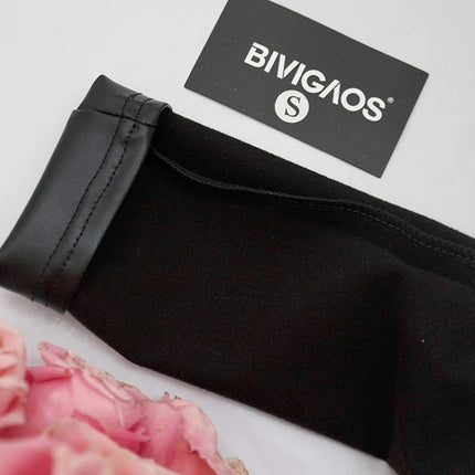 BIVIGAOS Fashion Women PU Leather Pants Elastic High Waist Winter Leggings Slim Velvet Leather Leggings Skinny Fleece Trousers PlatiNum