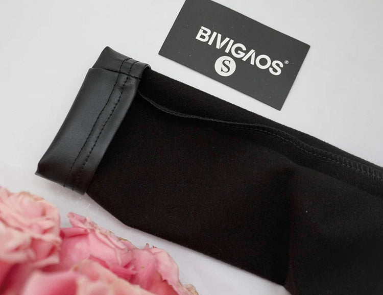 BIVIGAOS Fashion Women PU Leather Pants Elastic High Waist Winter Leggings Slim Velvet Leather Leggings Skinny Fleece Trousers PlatiNum