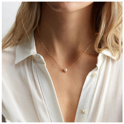 e-Manco Stainless Steel Choker imitated  Pearl Necklaces for Women Gold Color Layered Chain Necklace Jewelry PlatiNum