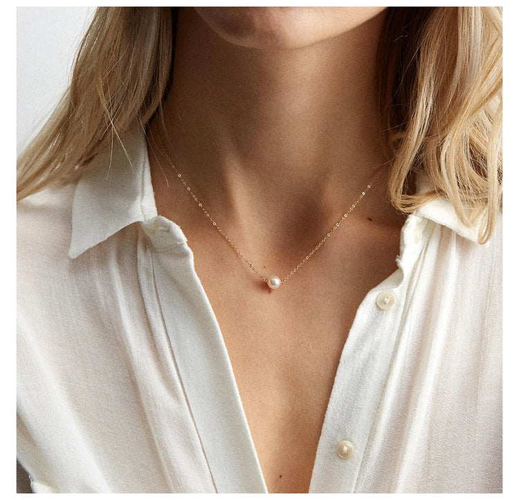 e-Manco Stainless Steel Choker imitated  Pearl Necklaces for Women Gold Color Layered Chain Necklace Jewelry PlatiNum