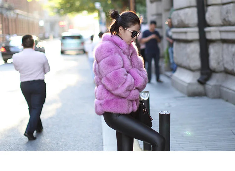 ZADORIN High Quality Thicken Pink Faux Fur Coat Women Winter Stand Collar Long Sleeve Faux Fur Jacket Gilet Fourrure Bontjas