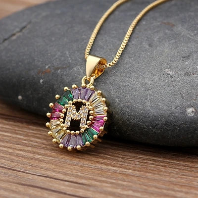 Nidin vendita calda iniziale multicolore zircone collana fascino lettera collana nome gioielli per donna uomo accessori regalo per feste