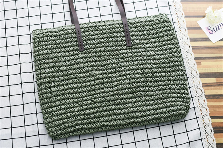 Borsa da donna Borsa da spiaggia estiva Borsa da spiaggia in rattan intrecciata a mano in paglia lavorata a maglia di grande capacità Borsa a tracolla da donna in pelle Bohemia Nuovo