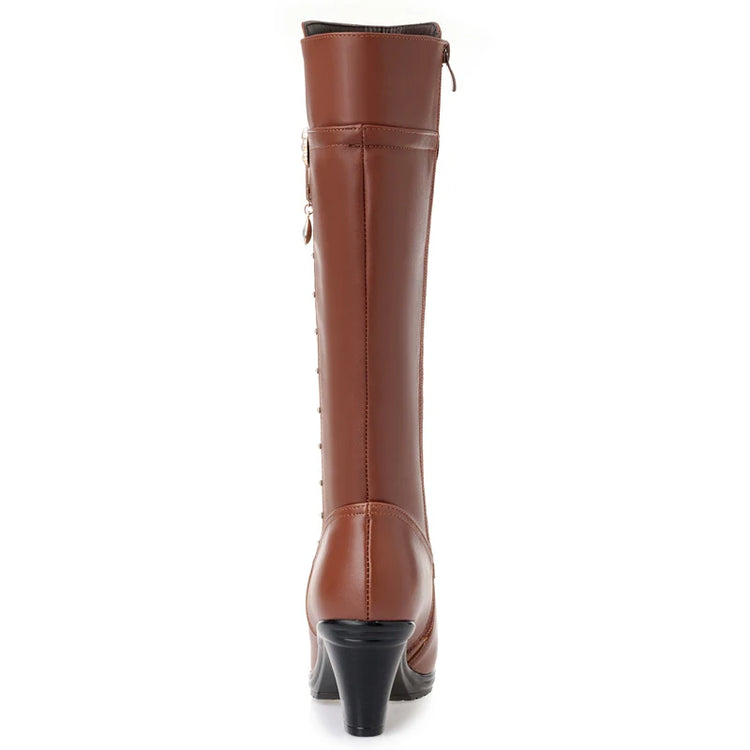 GKTINOO Winter Knee High Boots Warm Wool Fur Shoes Woman High Heels Soft Leather Non-slip Women's Winter Boots Footwear Botas