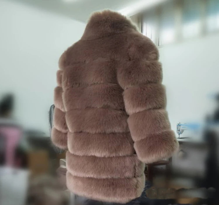 ZADORIN Winter Outerwears Furry Faux Fur Coat Women Stand Collar Long Sleeve Fake Fur Jacket Fur Coats fourrure abrigos mujer
