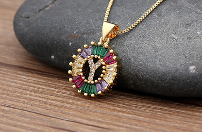 Nidin vendita calda iniziale multicolore zircone collana fascino lettera collana nome gioielli per donna uomo accessori regalo per feste