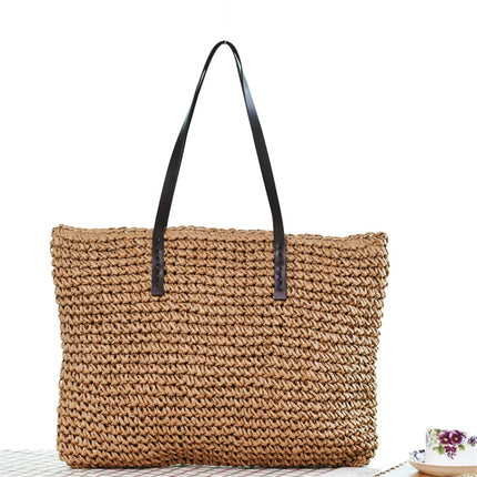 Women's Bag Summer Beach Bag Large Capacity Knitted Straw Hand-woven Rattan Beach Bag Bohemia Leather Women's Shoulder Bag New
