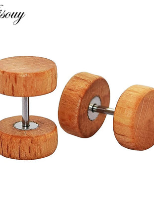 Alisouy 2PC Moda Orecchini a bottone in legno Orecchini Marrone naturale Nero 8 10 12mm Punk Bilanciere Tappi per le orecchie finti Brincos per le donne degli uomini platinumshop