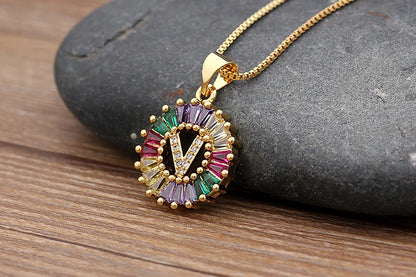 Nidin vendita calda iniziale multicolore zircone collana fascino lettera collana nome gioielli per donna uomo accessori regalo per feste
