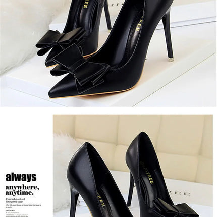 BIGTREE Rosso Blu Nero Scarpe Bowknot Dolce Donna Décolleté in morbida pelle Punta a punta Donna Tacchi alti Abito a spillo Scarpe da donna da ufficio