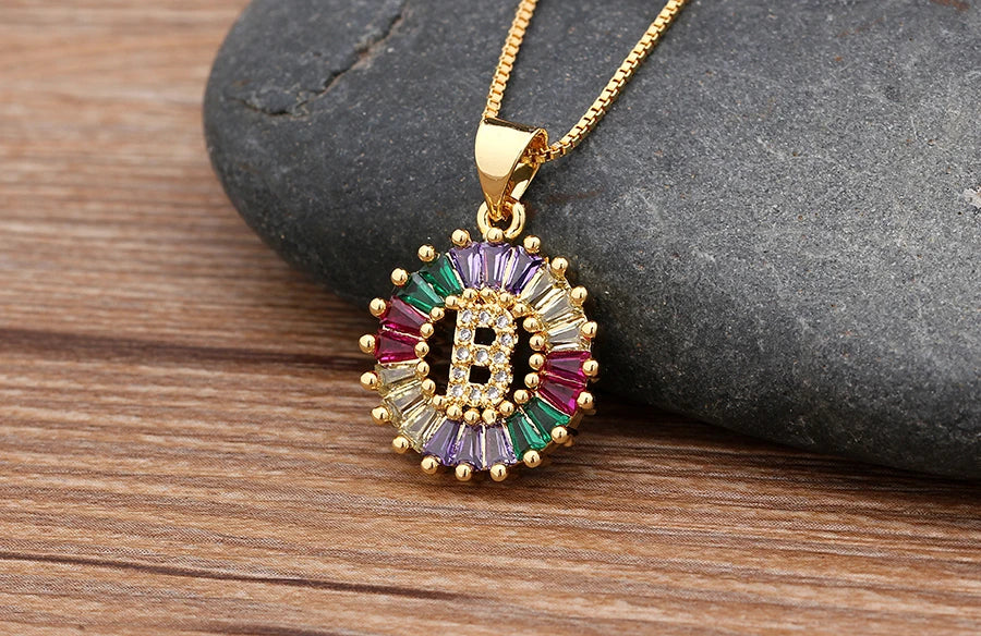 Nidin vendita calda iniziale multicolore zircone collana fascino lettera collana nome gioielli per donna uomo accessori regalo per feste