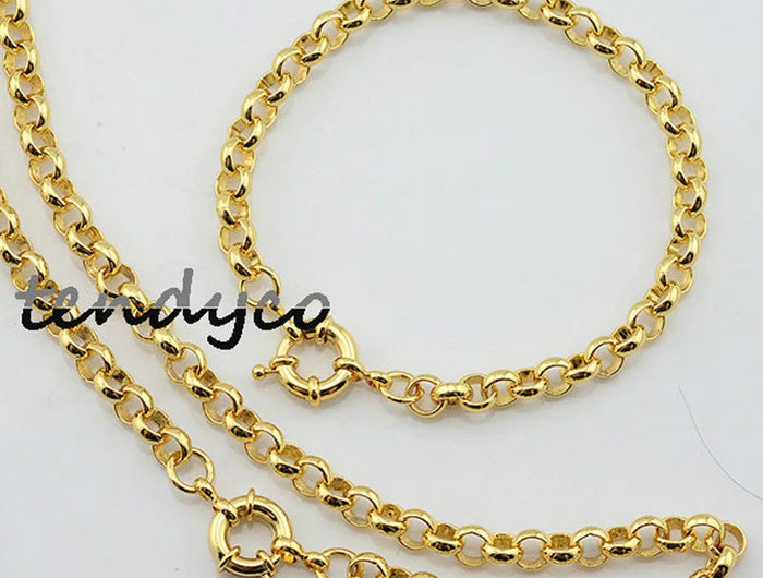 Set di gioielli da donna da uomo da 6 mm, set di braccialetti con collana Rolo a maglie color oro giallo unisex platinumshop