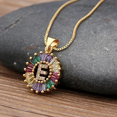 Nidin vendita calda iniziale multicolore zircone collana fascino lettera collana nome gioielli per donna uomo accessori regalo per feste