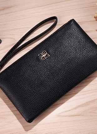 Portafoglio lungo casual da donna in pelle PU con grana litchi, tasca per telefono con cerniera, porta carte di credito, portamonete femminile