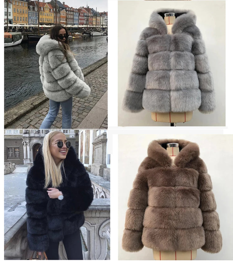 ZADORIN Winter Thick Warm Fluffy Faux Fur Coat Women Furry Hooded Long Sleeve Faux Fur Jacket Luxury Fur Coats Female Outerwears