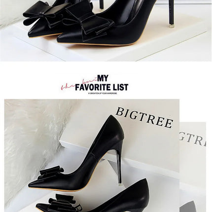 BIGTREE Rosso Blu Nero Scarpe Bowknot Dolce Donna Décolleté in morbida pelle Punta a punta Donna Tacchi alti Abito a spillo Scarpe da donna da ufficio