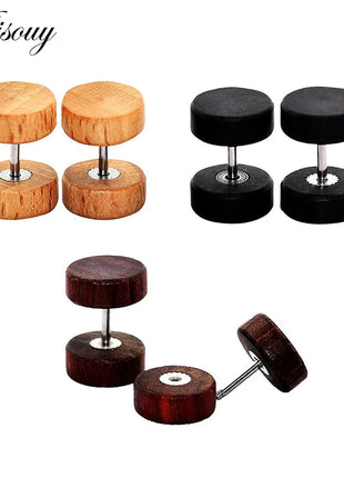 Alisouy 2PC Moda Orecchini a bottone in legno Orecchini Marrone naturale Nero 8 10 12mm Punk Bilanciere Tappi per le orecchie finti Brincos per le donne degli uomini platinumshop