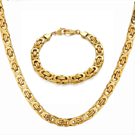 Set di catene a scatola bizantina Hip Hop Set di gioielli in acciaio inossidabile massiccio color oro per uomo / donna 2019 Vendita calda Collana e bracciale RU platinumshop
