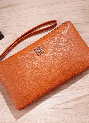 Portafoglio lungo casual da donna in pelle PU con grana litchi, tasca per telefono con cerniera, porta carte di credito, portamonete femminile