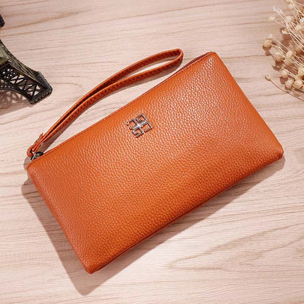 Portafoglio lungo casual da donna in pelle PU con grana litchi, tasca per telefono con cerniera, porta carte di credito, portamonete femminile