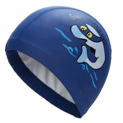 Cuffia da nuoto per bambini Tessuto PU impermeabile Simpatico cartone animato Animale Delfino Proteggi le orecchie Capelli lunghi Ragazzi Ragazze Cuffia da piscina Cappello
