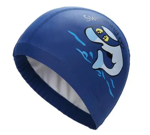 Cuffia da nuoto per bambini Tessuto PU impermeabile Simpatico cartone animato Animale Delfino Proteggi le orecchie Capelli lunghi Ragazzi Ragazze Cuffia da piscina Cappello