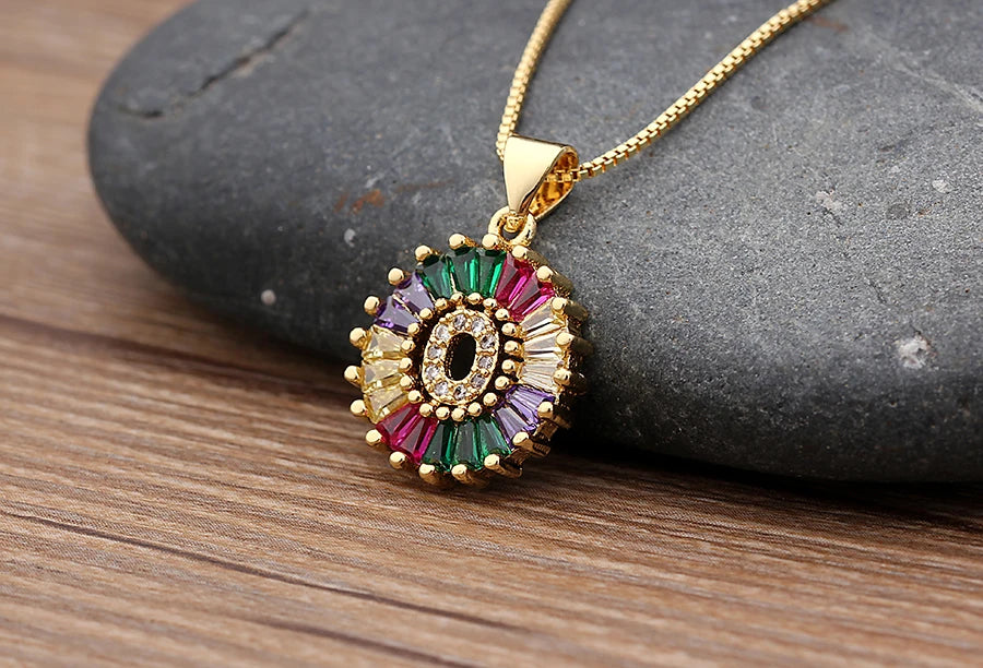 Nidin vendita calda iniziale multicolore zircone collana fascino lettera collana nome gioielli per donna uomo accessori regalo per feste