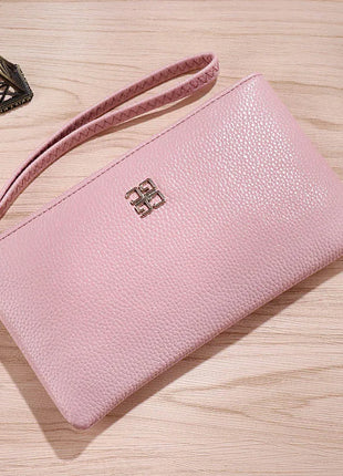 Portafoglio lungo casual da donna in pelle PU con grana litchi, tasca per telefono con cerniera, porta carte di credito, portamonete femminile