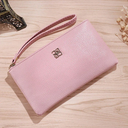 Portafoglio lungo casual da donna in pelle PU con grana litchi, tasca per telefono con cerniera, porta carte di credito, portamonete femminile