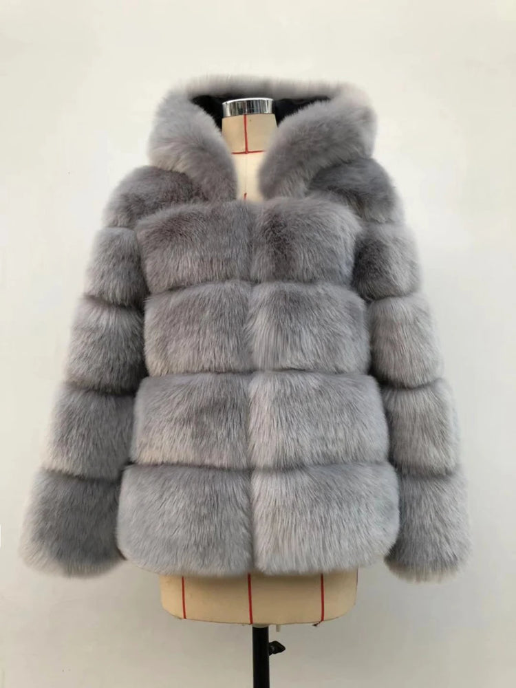 ZADORIN Winter Thick Warm Fluffy Faux Fur Coat Women Furry Hooded Long Sleeve Faux Fur Jacket Luxury Fur Coats Female Outerwears