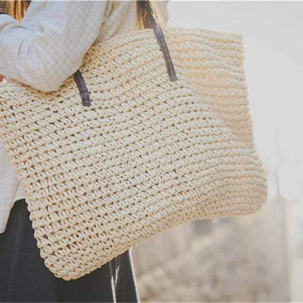 Women's Bag Summer Beach Bag Large Capacity Knitted Straw Hand-woven Rattan Beach Bag Bohemia Leather Women's Shoulder Bag New