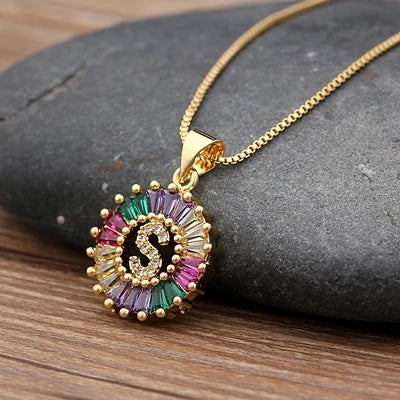Nidin vendita calda iniziale multicolore zircone collana fascino lettera collana nome gioielli per donna uomo accessori regalo per feste
