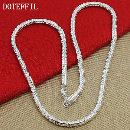 DOTEFFIL 925 Sterling Silver 16/18/20/24/22/24/26/30 Inch 3mm Snake Chain Necklace For Woman Man Wedding Engagement Jewelry PlatiNum