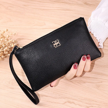 Portafoglio lungo casual da donna in pelle PU con grana litchi, tasca per telefono con cerniera, porta carte di credito, portamonete femminile