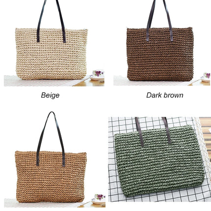 Women's Bag Summer Beach Bag Large Capacity Knitted Straw Hand-woven Rattan Beach Bag Bohemia Leather Women's Shoulder Bag New