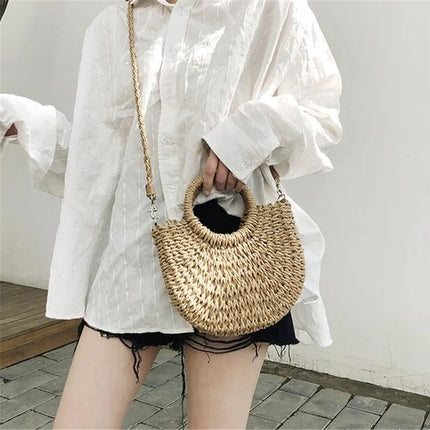 Yogodlns Borsa a tracolla intrecciata in rattan semicircolare fatta a mano Borse a tracolla a tracolla da donna estive Borsa da spiaggia piccola per ragazze Novità