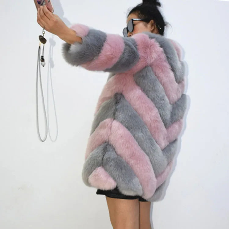 ZADORIN Korean Fashion Winter Faux Fox Fur Coat Women Luxury Color Contrast Long Thick Warm Fluffy Jacket Fake Fur Coats Jackets