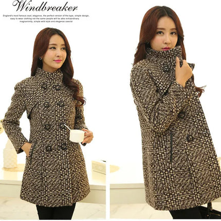 New Women's Wool Blends Coat Winter 2026 Autumn Fashion Elegant Mother Turtleneck Plaid Slim Long Tweed Woolen Outerwear Female