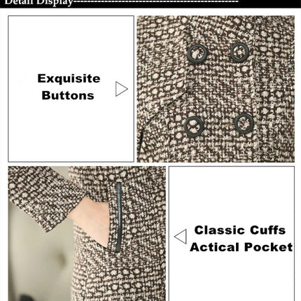 New Women's Wool Blends Coat Winter 2026 Autumn Fashion Elegant Mother Turtleneck Plaid Slim Long Tweed Woolen Outerwear Female