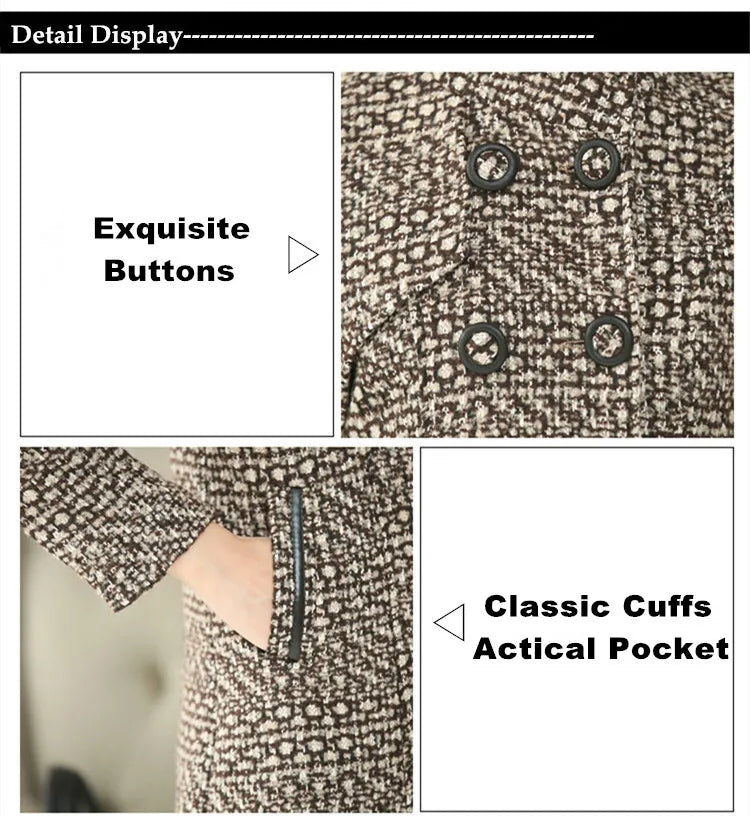 New Women's Wool Blends Coat Winter 2026 Autumn Fashion Elegant Mother Turtleneck Plaid Slim Long Tweed Woolen Outerwear Female