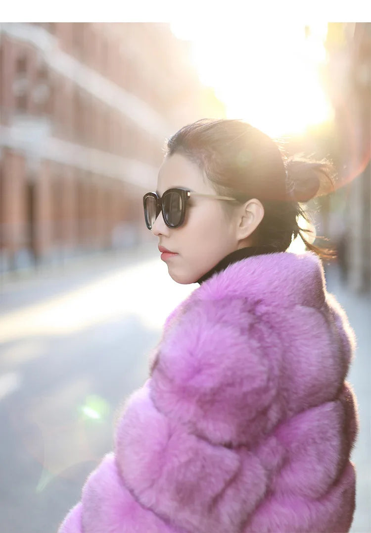 ZADORIN High Quality Thicken Pink Faux Fur Coat Women Winter Stand Collar Long Sleeve Faux Fur Jacket Gilet Fourrure Bontjas