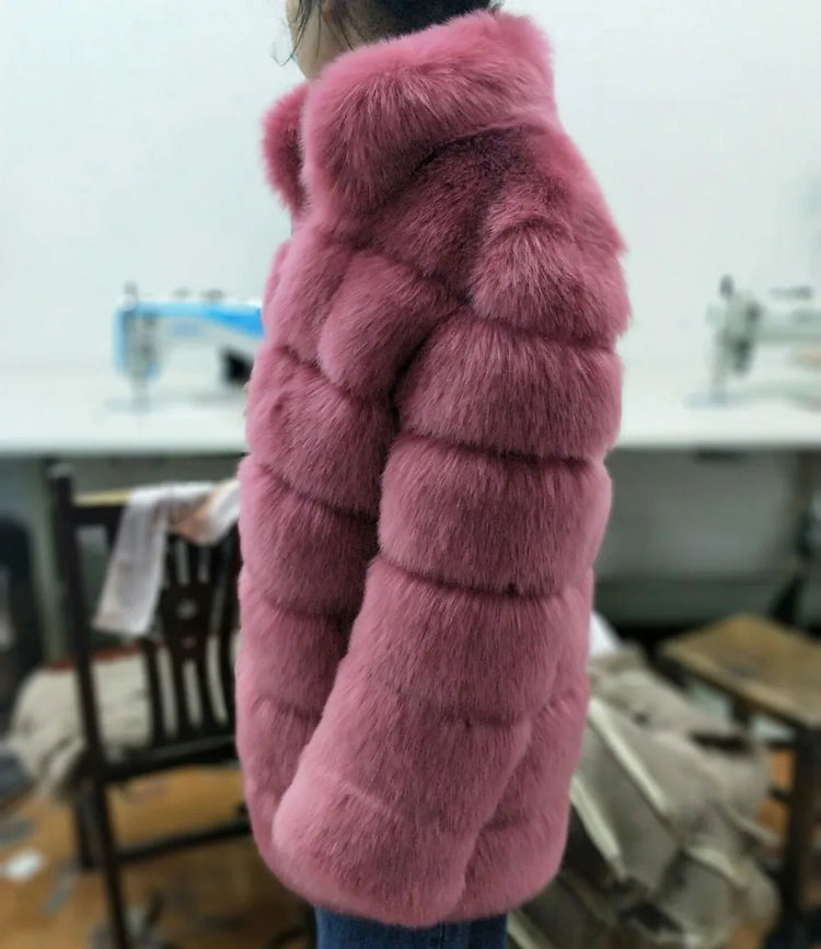 ZADORIN Winter Outerwears Furry Faux Fur Coat Women Stand Collar Long Sleeve Fake Fur Jacket Fur Coats fourrure abrigos mujer