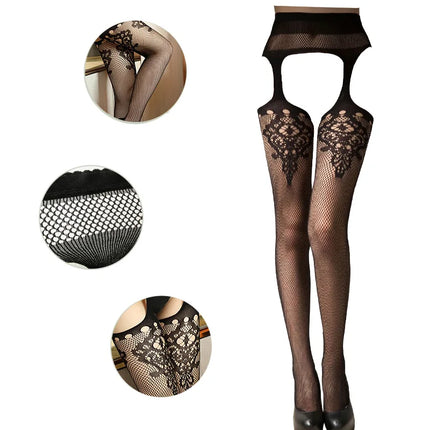 Donne Sexy Lingerie Calze Reggicalze Striscia Calze elastiche Calza a rete nera Coscia Collant velati Collant dropship