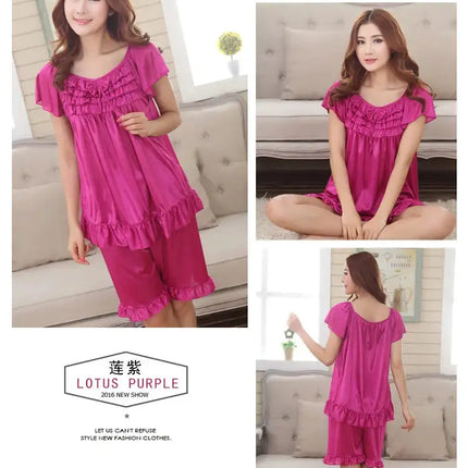 Signore Sexy Raso Di Seta Pigiama Set Donne Pigiama Set Manica Corta Pijama Set Estate Degli Indumenti Da Notte A Casa di Usura di Sonno di Usura Per delle donne platinumshop