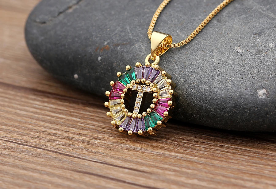 Nidin vendita calda iniziale multicolore zircone collana fascino lettera collana nome gioielli per donna uomo accessori regalo per feste